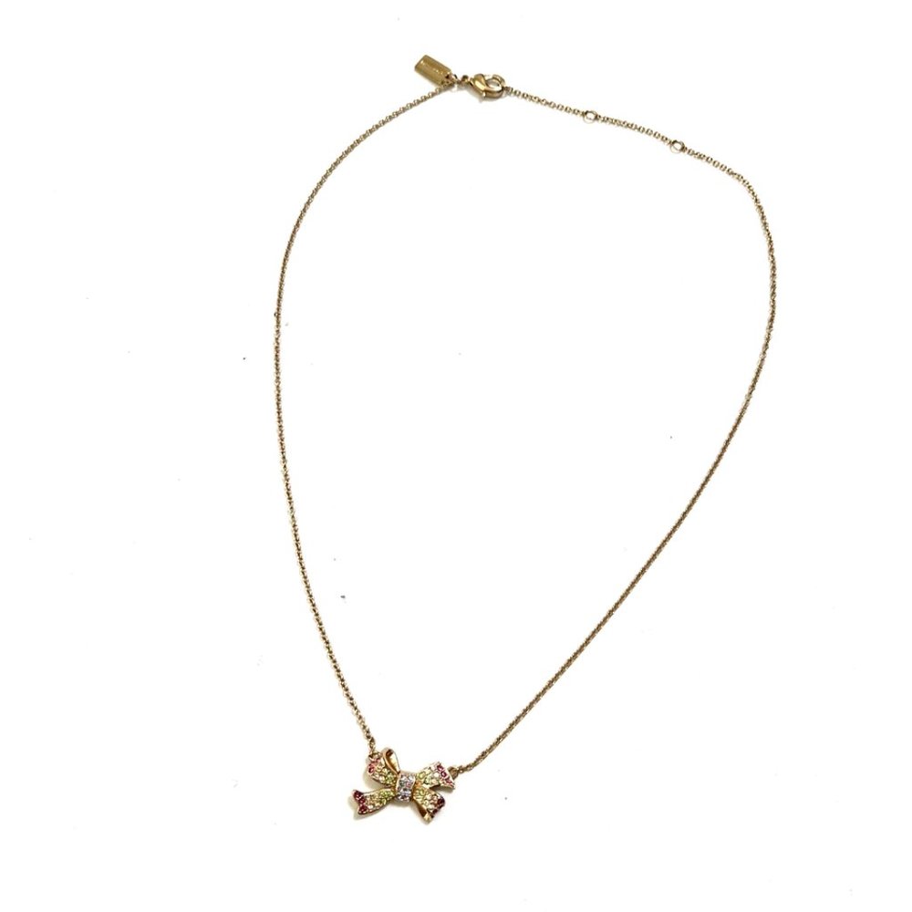 New & Original $118 COACH Pavé Bow Pendant Necklace Rhinestone 16" + 2" Length - Picture 7 of 8